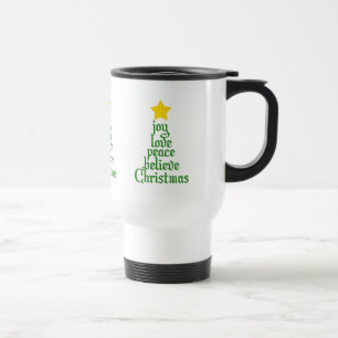 Joy, Love, Peace, Believe, Christmas Travel Mug
