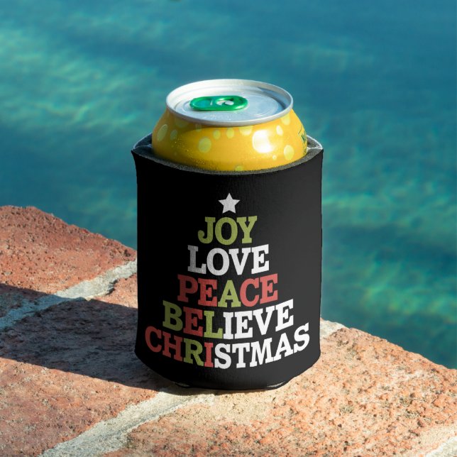 Joy Love Peace Believe Christmas Tree Family  Can Cooler (In Situ Pool)