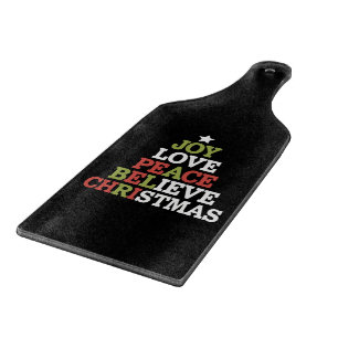 Joy Love Peace Believe Christmas Tree Family  Cutting Board