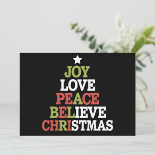 Joy Love Peace Believe Christmas Tree Family  Holiday Card
