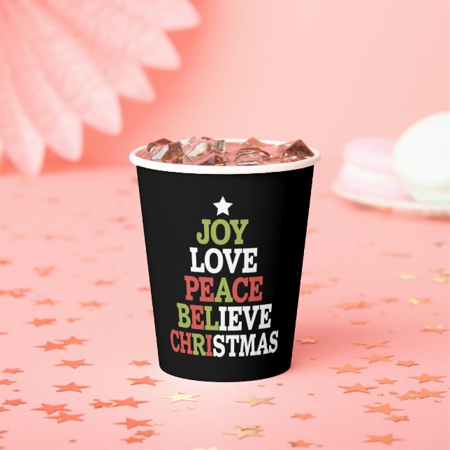 Joy Love Peace Believe Christmas Tree Family  Paper Cups (Insitu)