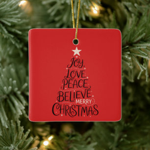 Joy Love Peace Believe Merry Christmas Tree Xmas Ceramic Ornament