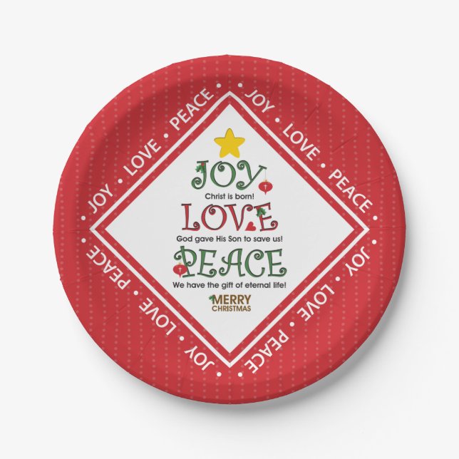 Joy Love Peace Christian Christmas Paper Plate (Front)