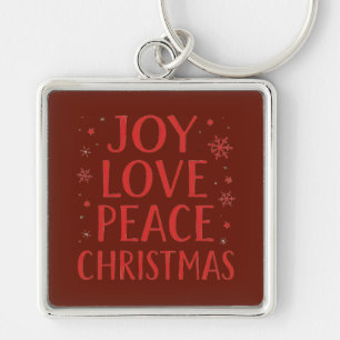 Joy Love Peace Christmas Festive Typography Hoodie Keychain