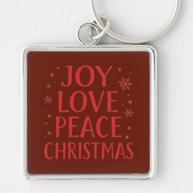 Joy Love Peace Christmas Festive Typography Hoodie Keychain (Front)