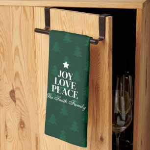 Joy Love Peace Christmas Tree Green Pattern Kitchen Towel