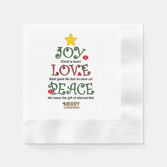 Joy Love Peace coined Cocktail Paper Napkin (Front)