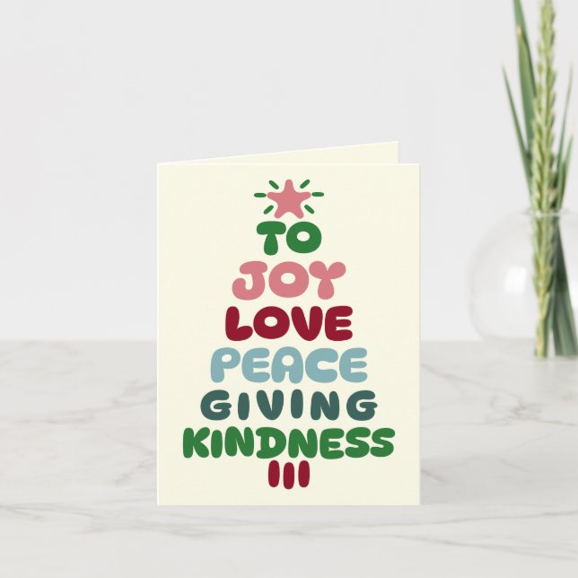 Joy Love Peace Giving & Kindness Tree Small Folded Holiday Card (Front)
