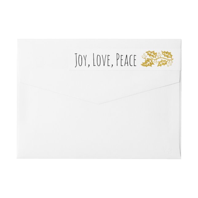 Joy, Love, Peace gold glitter holly berry trendy Wrap Around Label (Back)