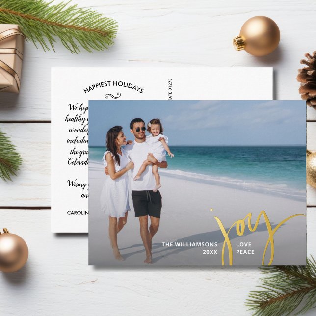  Joy Love Peace Large Photo Christmas Letter Gold Foil Holiday Postcard (Creator Uploaded)
