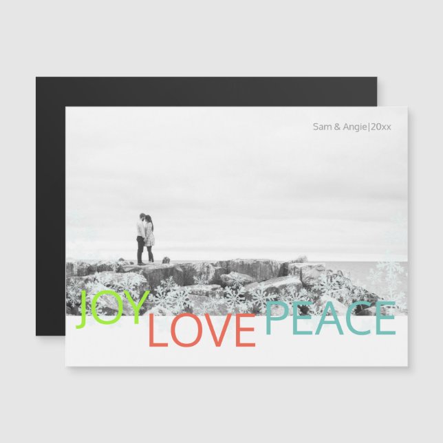 Joy Love Peace Minimalist Magnetic Photo Postcard (Front/Back)