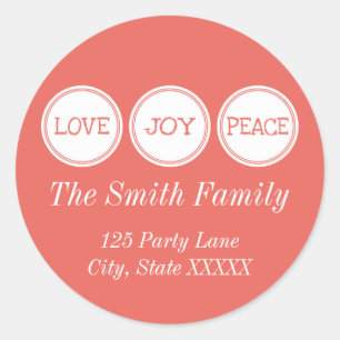 Joy Love Peace   Round Address Sticker