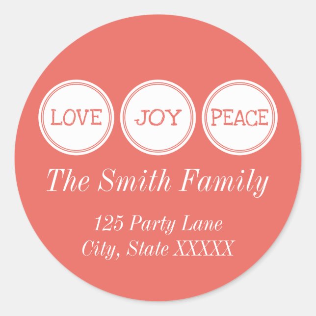 Joy Love Peace | Sticker d'adresse ronde (Devant)