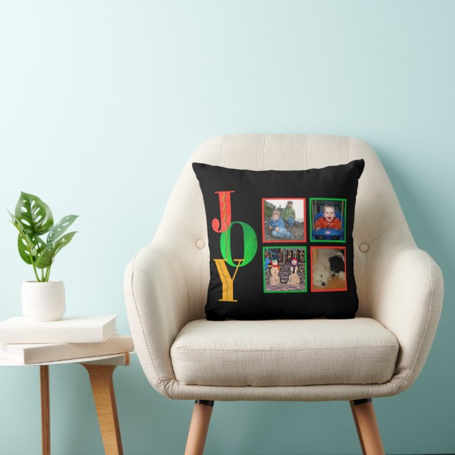JOY Merry Christmas Happy New Year Photo Throw Pillow (Chair)