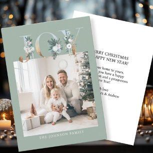 JOY-Merry Christmas!   Modern, simple photo  Holiday Card