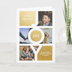 Joy Merry Christmas Photo Personalized Faux Gold Card