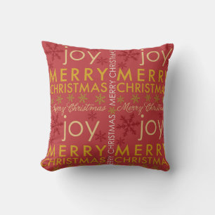 Joy Merry Christmas with snowflakes Throw Pillow