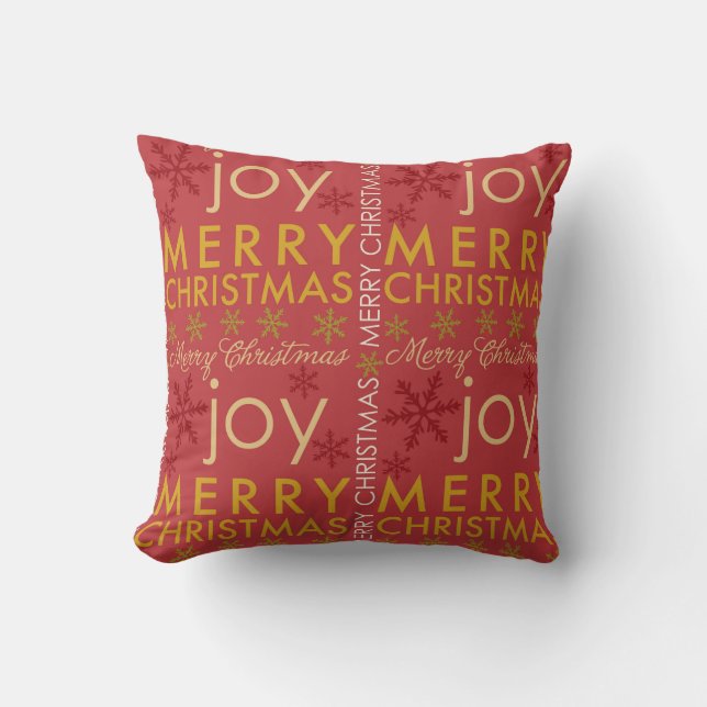 Joy Merry Christmas with snowflakes Throw Pillow (Front)