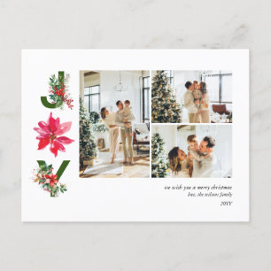 Joy Minimalist 3 Photo Collage Holiday Postcard