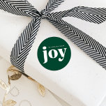 Joy Minimalist Green Christmas Classic Round Sticker<br><div class="desc">This is a simple but modern "JOY" holiday sticker using bold playful typography in classic green and white. This is would suit anyone looking for gift wrapping supplies that are both contemporary, minimalist in style and festive. Please contact the designer for any queries regarding this design or for any matching...</div>