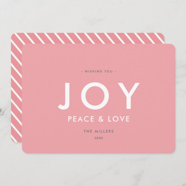 JOY Minimalist Modern Pink Christmas Card (Front/Back)