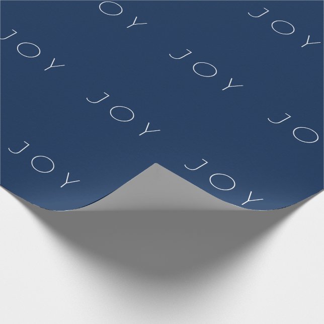 Joy Minimalist Navy Blue Typography Pattern Wrapping Paper (Corner)