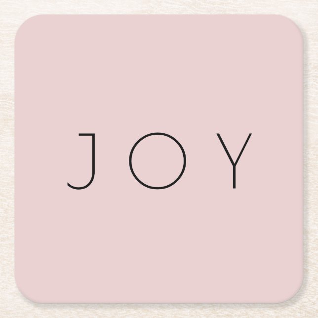 Joy Minimalist Rose Gold Black Typography Pattern Square Paper Coaster (Front)