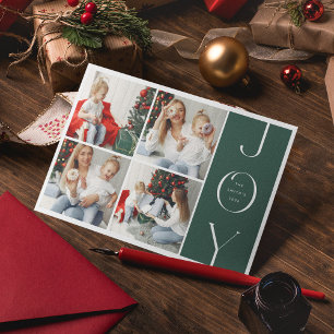 JOY Modern 4 Photo Collage Merry Christmas Holiday Card