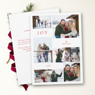 Joy Modern 6-Photo Minimalist Red Christmas Holiday Card