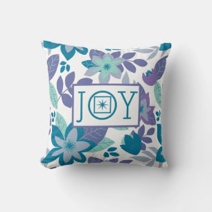 Joy Modern Botanical Floral Christmas Holiday Throw Pillow