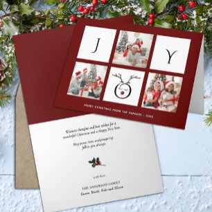 JOY Modern Fun Script Photo Collage Whimsical Holiday Card