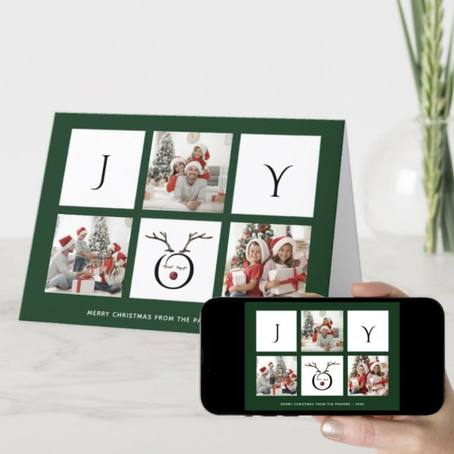 JOY Modern Fun Script Photo Collage Whimsical Holiday Card (Creator Uploaded)