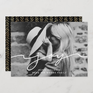 Joy Modern handwritten script Holiday photo card