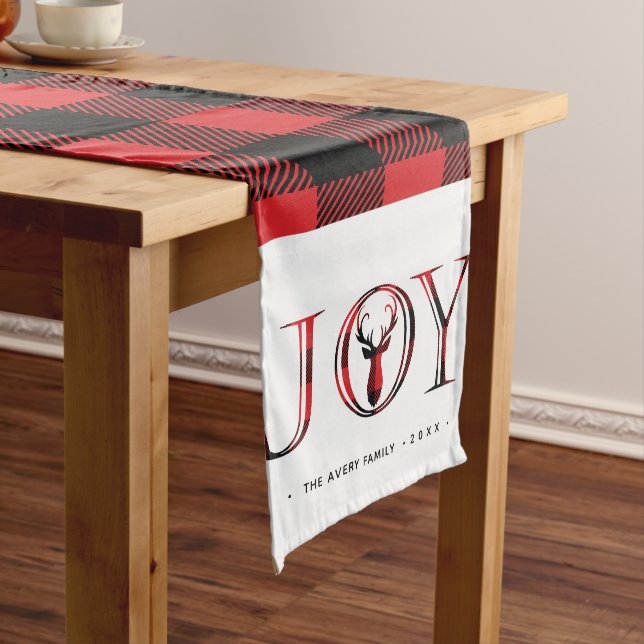 Joy Modern Plaid Personalized Long Table Runner (In Situ)