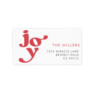 Joy Modern Typography Red Retro Return Address Label
