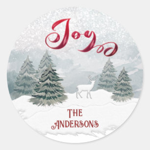 Joy Modern Watercolor winter scene Classic Round Classic Round Sticker