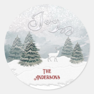 Joy Modern Watercolor winter scene Classic Round Sticker