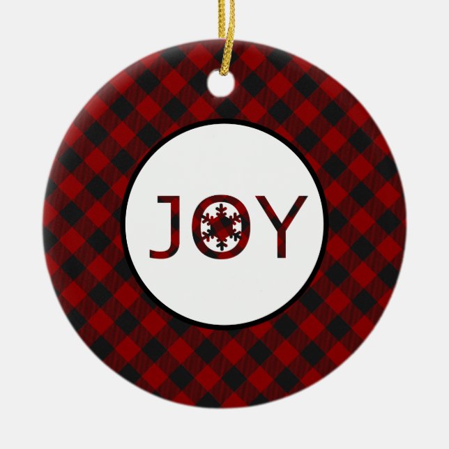 Joy Nativity plaid Ceramic Ornament (Front)