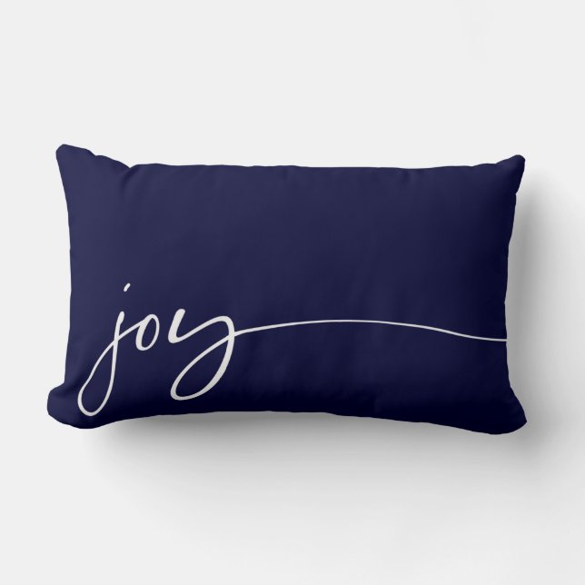 Joy Navy Blue Elegant Script Calligraphy Christmas Lumbar Pillow (Front)