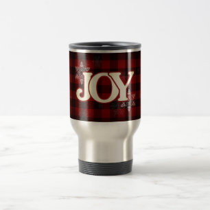 JOY of Christmas Elegant Red buffalo plaid Travel Mug