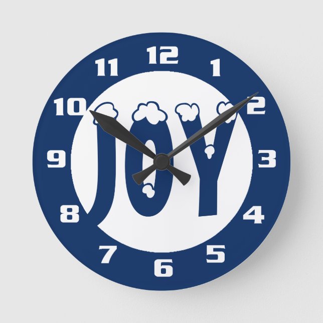 JOY OF CHRISTMAS FUN AND CUTE BRILLIANT BLUE ROUND CLOCK (Front)