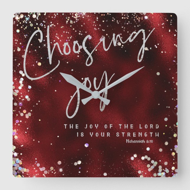 Joy of the Lord is your Strength KJV Verse  Square Wall Clock (Front)