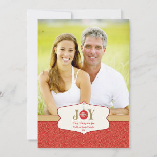 Joy ornament christmas customizable photo card