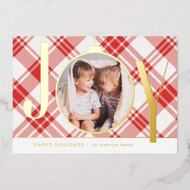 Joy Ornament Foil Holiday Card (Front)