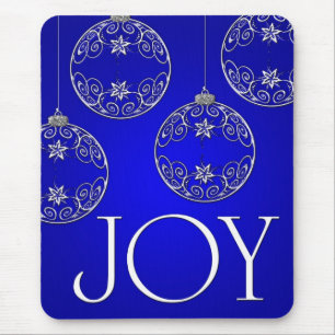 Joy Ornaments on cobalt blue elegant Mouse Pad