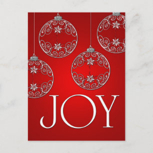 Joy Ornaments on ruby red  elegant Postcard