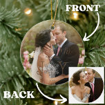 Joy Our First Christmas as Mr & Mrs 2 Photos Ceramic Ornament<br><div class="desc">Capture the magic of your first Christmas as a married couple with the 'Joy Our First Christmas as Mr & Mrs' 2 Photos Ceramic Ornament. The word 'joy' is adorned with a snowflake in place of the 'o', adding a festive touch. Showcase two cherished photos, one on the front and...</div>