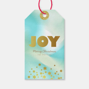 Joy   Pastel Green Gradient & Gold Gift Tags