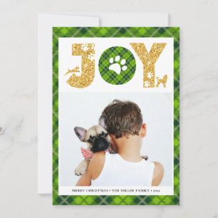 JOY Paws Gold Pet Lovers Festive Tartan Plaid Holiday Card