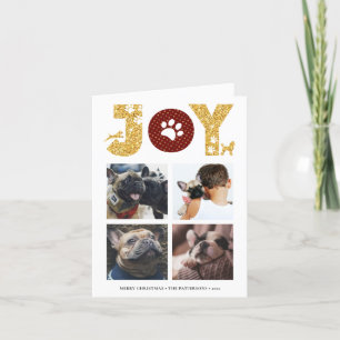 JOY Paws Gold Pet Lovers Four Photo Collage Holiday Card